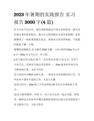 2023年暑期的实践报告 实习报告3000字(4篇)