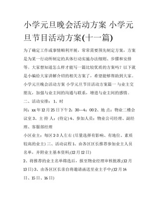 小学元旦晚会活动方案 小学元旦节目活动方案(十一篇)