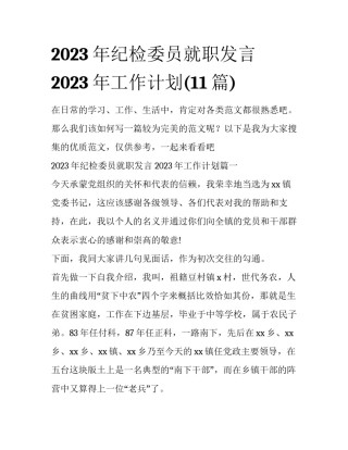 2023年纪检委员就职发言 2023年工作计划(11篇)