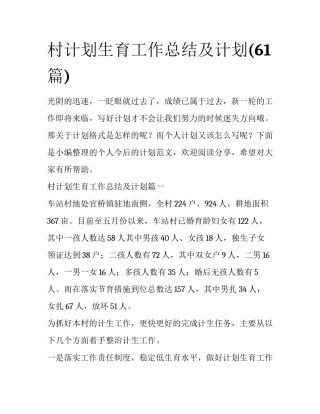 村计划生育工作总结及计划(61篇)