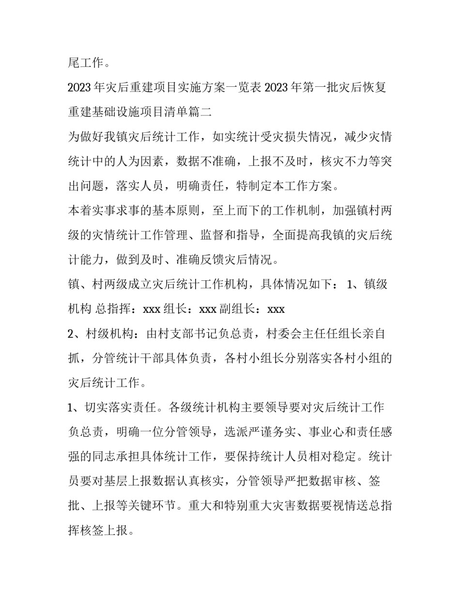 2023年灾后重建项目实施方案一览表 2023年第一批灾后恢复重建基础设施项目清单(三篇)_第3页