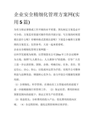 企业安全精细化管理方案网(实用5篇)