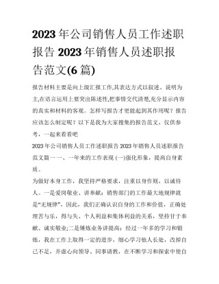 2023年公司销售人员工作述职报告 2023年销售人员述职报告范文(6篇)