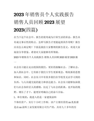 2023年销售员个人实践报告 销售人员回顾2023展望2023(四篇)