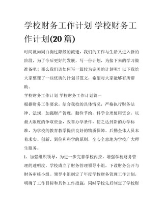 学校财务工作计划 学校财务工作计划(20篇)
