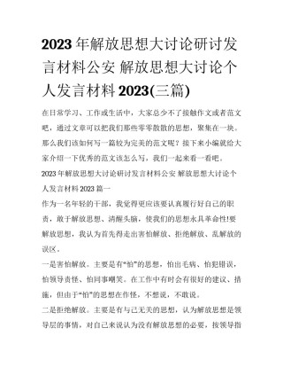 2023年解放思想大讨论研讨发言材料公安 解放思想大讨论个人发言材料2023(三篇)
