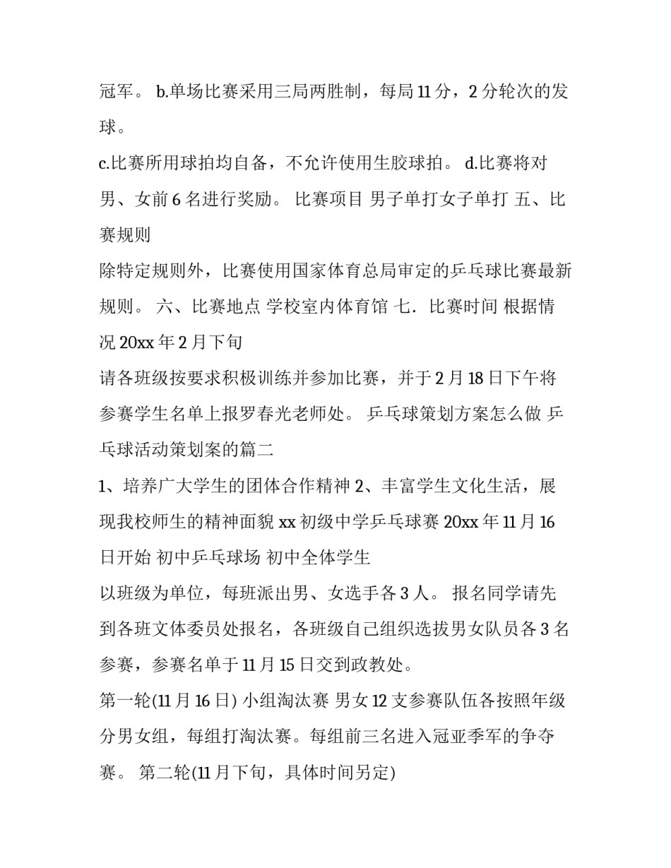 最新乒乓球策划方案怎么做 乒乓球活动策划案的(14篇)_第2页