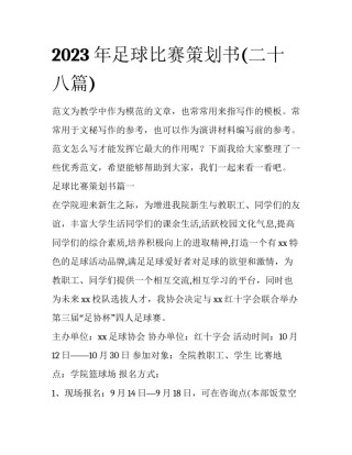 2023年足球比赛策划书(二十八篇)