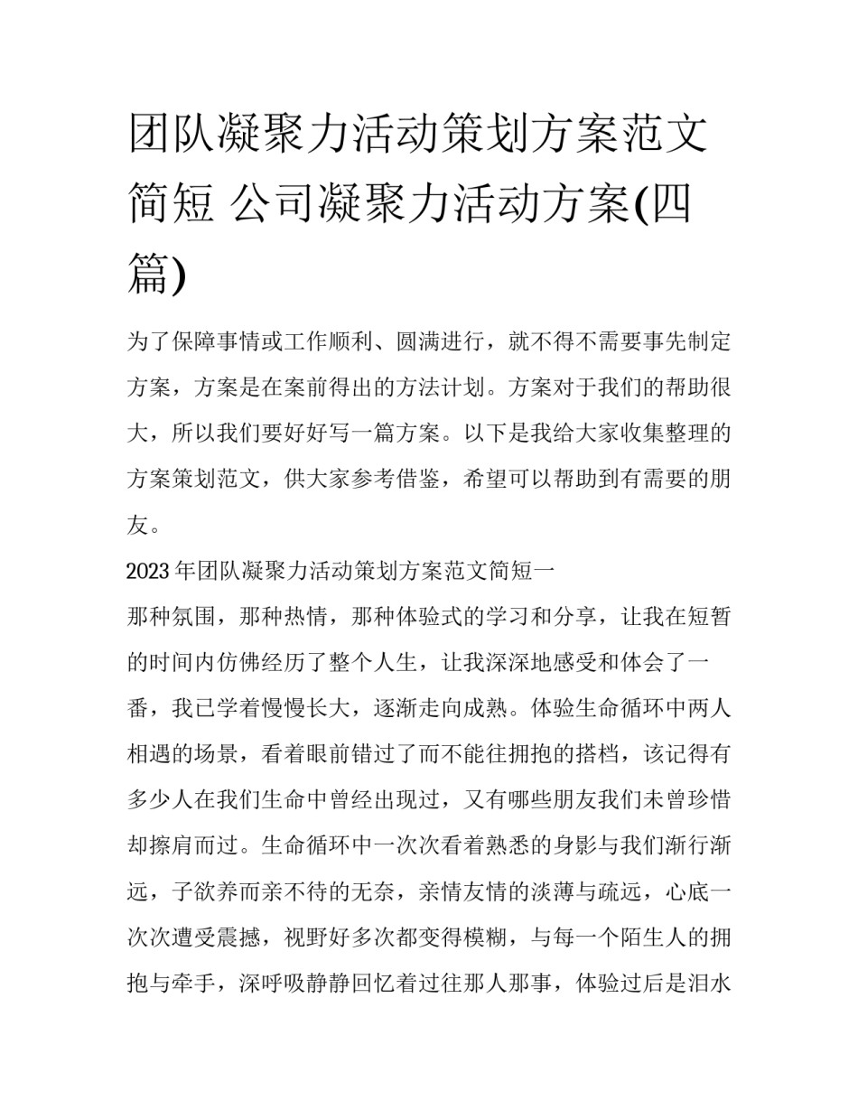团队凝聚力活动策划方案范文简短 公司凝聚力活动方案(四篇)_第1页