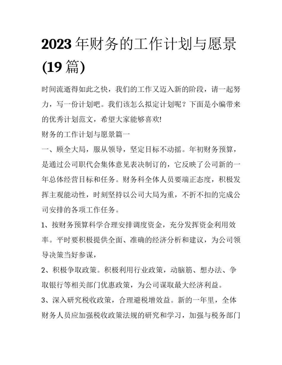 2023年财务的工作计划与愿景(19篇)_第1页