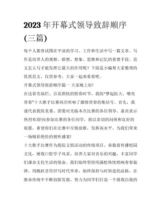 2023年开幕式领导致辞顺序(三篇)