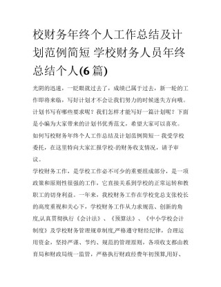 校财务年终个人工作总结及计划范例简短 学校财务人员年终总结个人(6篇)