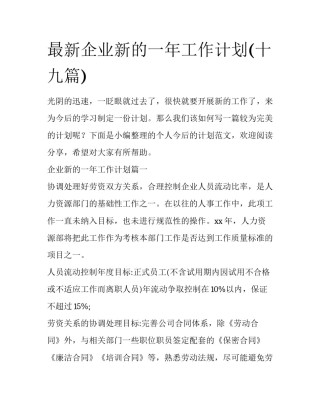 最新企业新的一年工作计划(十九篇)