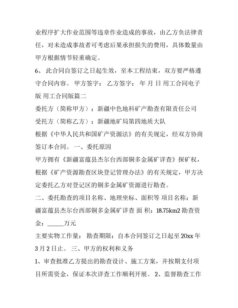 用工合同电子版 用工合同版(十篇)_第2页