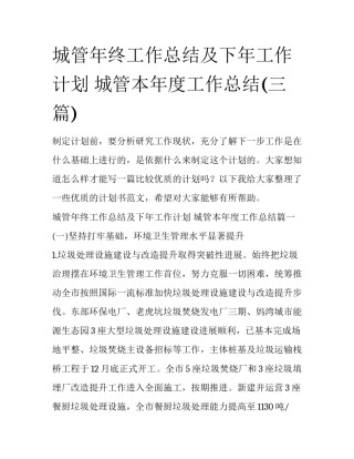 城管年终工作总结及下年工作计划 城管本年度工作总结(三篇)