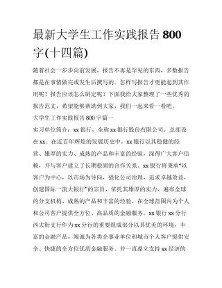最新大学生工作实践报告800字(十四篇)