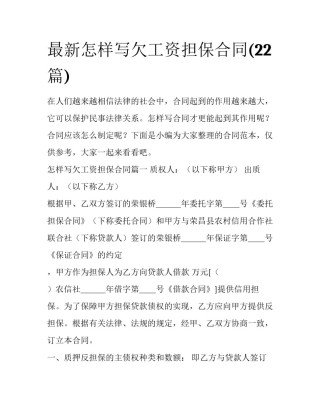 最新怎样写欠工资担保合同(22篇)