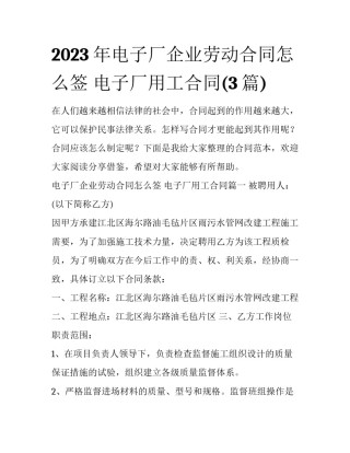 2023年电子厂企业劳动合同怎么签 电子厂用工合同(3篇)