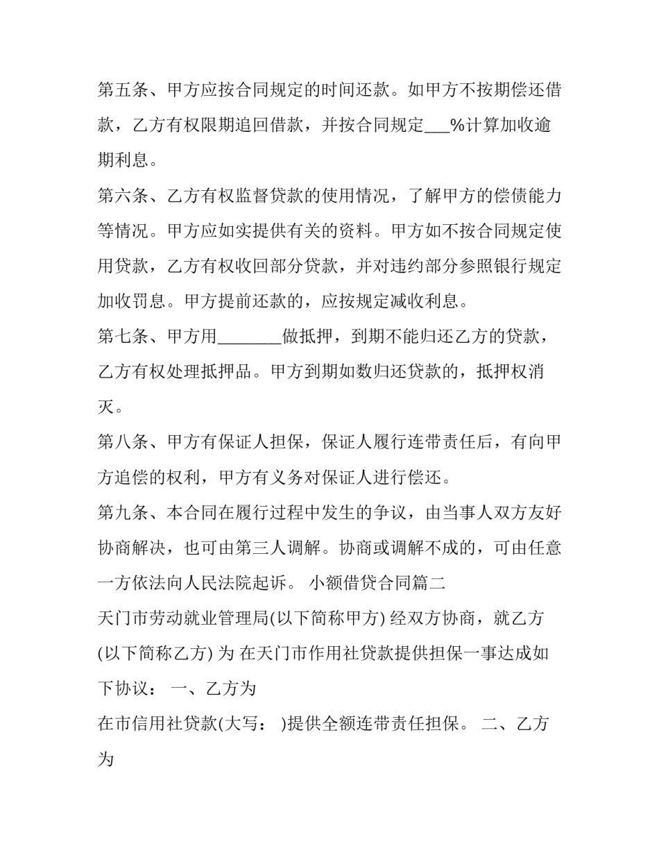 2023年小额借贷合同(二十一篇)_第2页