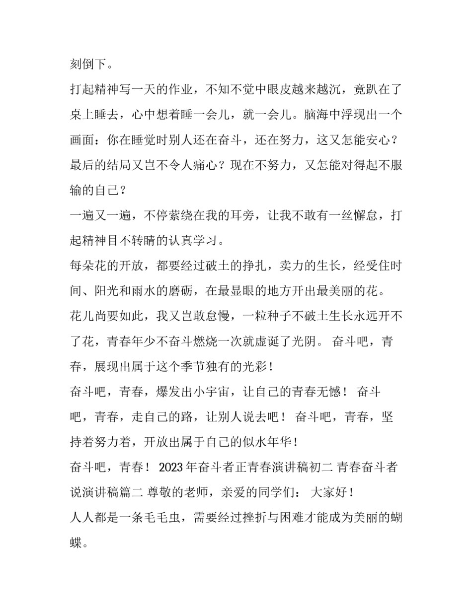 2023年奋斗者正青春演讲稿初二 青春奋斗者说演讲稿(4篇)_第2页