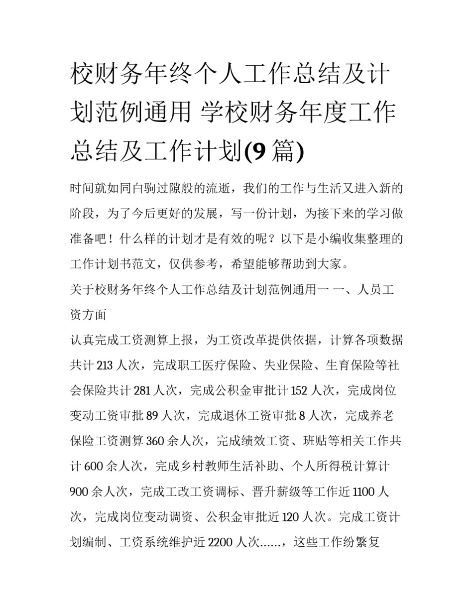 校财务年终个人工作总结及计划范例通用 学校财务年度工作总结及工作计划(9篇)_第1页