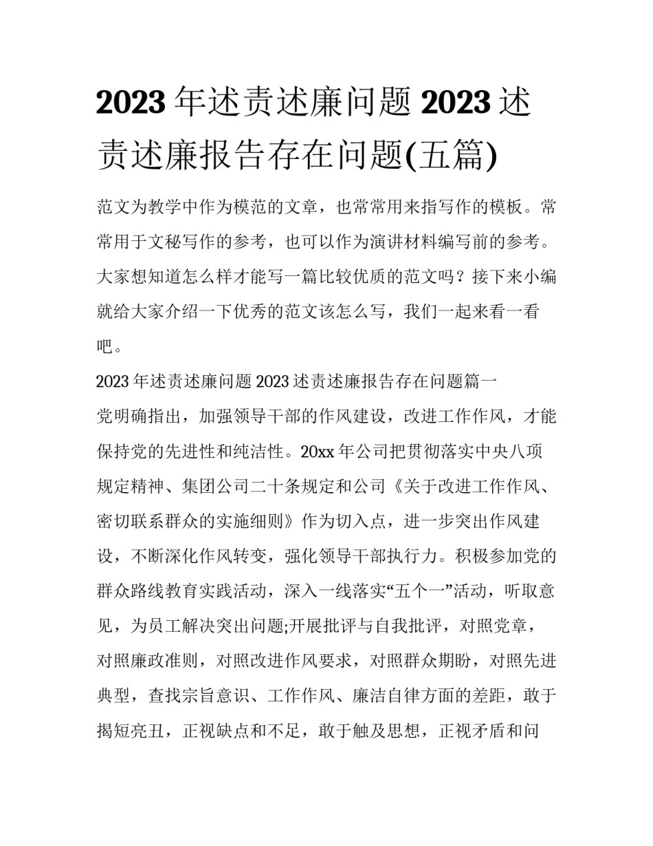 2023年述责述廉问题 2023述责述廉报告存在问题(五篇)_第1页