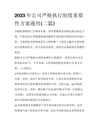 2023年公司严格执行制度重要性方案通用(二篇)