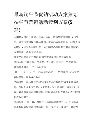 最新端午节促销活动方案策划 端午节营销活动策划方案(5篇)