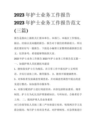 2023年护士业务工作报告 2023年护士业务工作报告范文(三篇)
