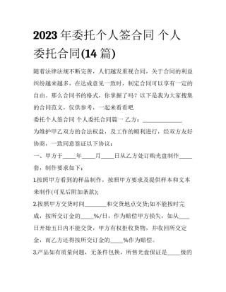 2023年委托个人签合同 个人委托合同(14篇)