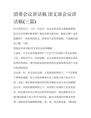 团委会议讲话稿 团支部会议讲话稿(三篇)