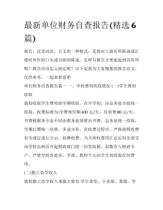最新单位财务自查报告(精选6篇)