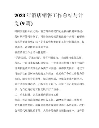 2023年酒店销售工作总结与计划(9篇)
