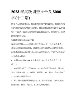 2023年实践调查报告及5000字(十三篇)