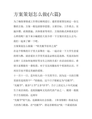 方案策划怎么做(六篇)