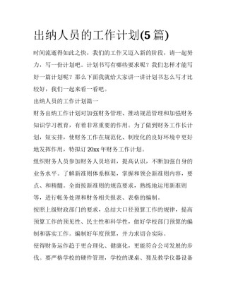 出纳人员的工作计划(5篇)