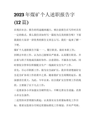2023年煤矿个人述职报告字(12篇)