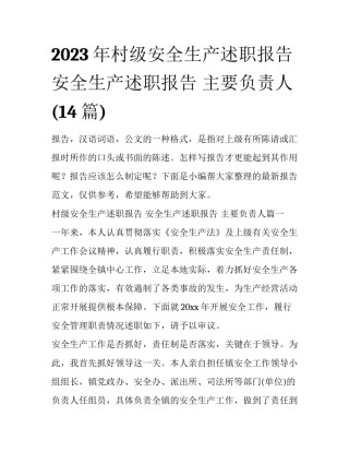 2023年村级安全生产述职报告 安全生产述职报告 主要负责人(14篇)