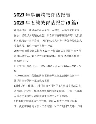 2023年事前绩效评估报告 2023年度绩效评估报告(5篇)