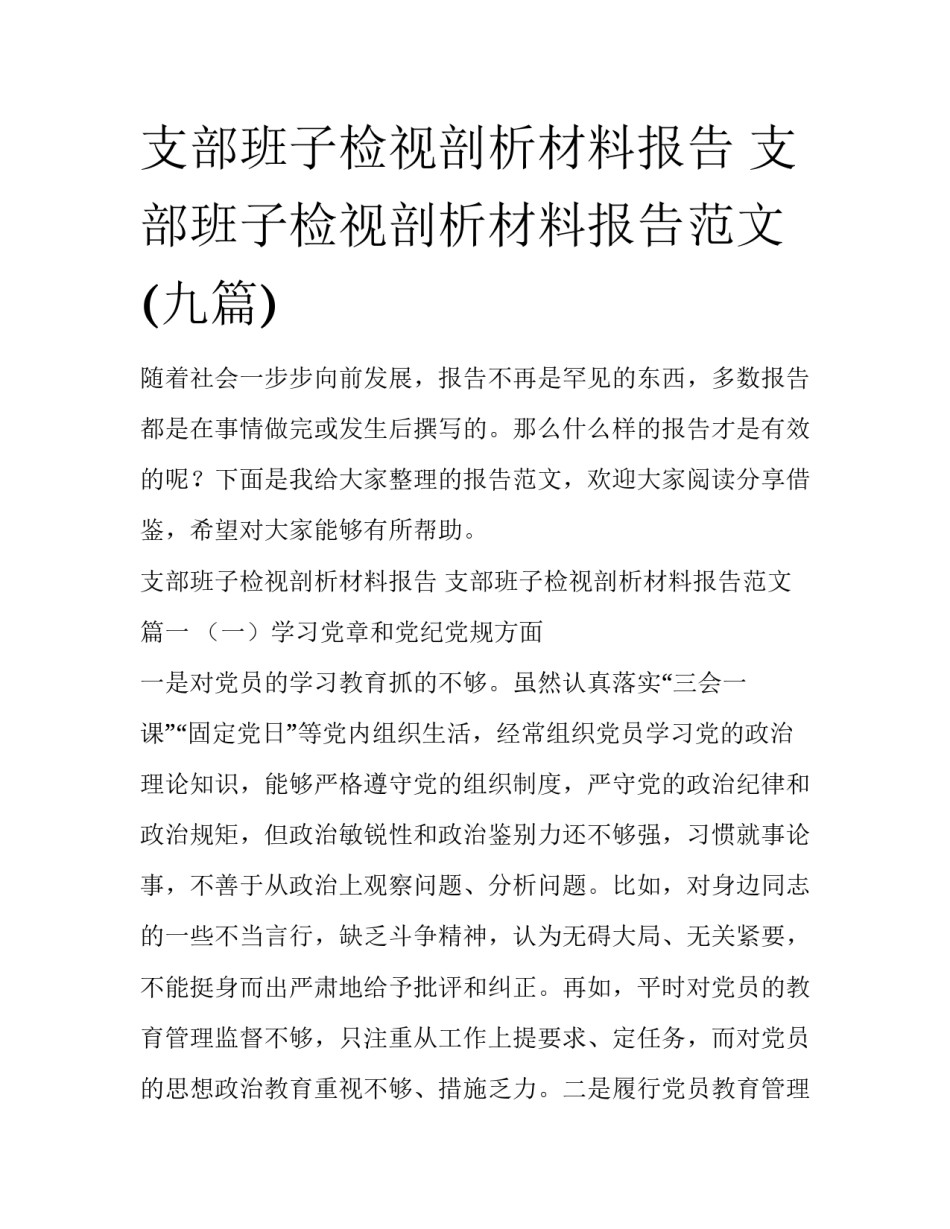 支部班子检视剖析材料报告 支部班子检视剖析材料报告范文(九篇)_第1页