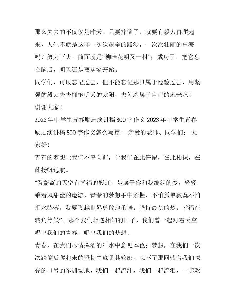 2023年中学生青春励志演讲稿800字作文 2023年中学生青春励志演讲稿800字作文怎么写(4篇)_第3页