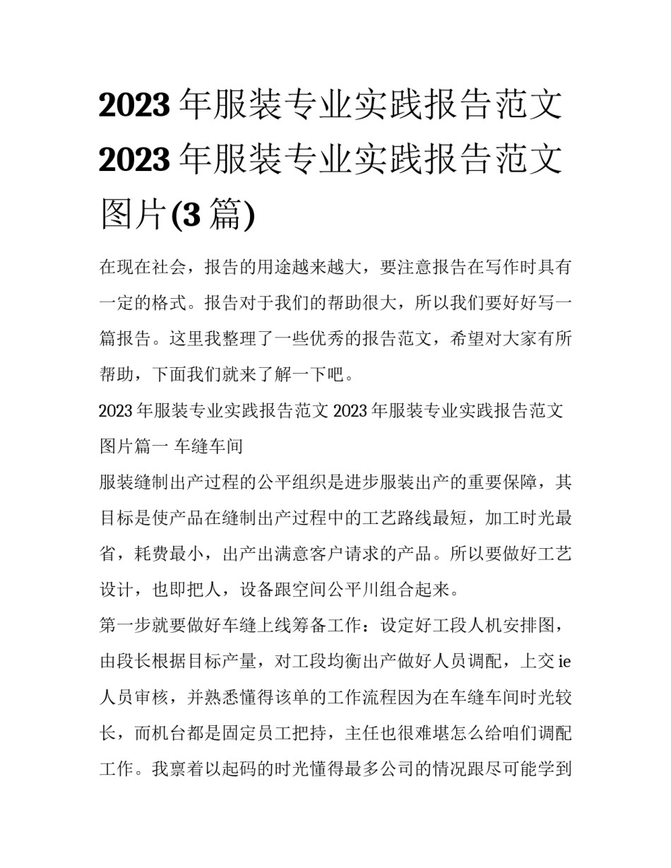 2023年服装专业实践报告范文 2023年服装专业实践报告范文图片(3篇)_第1页
