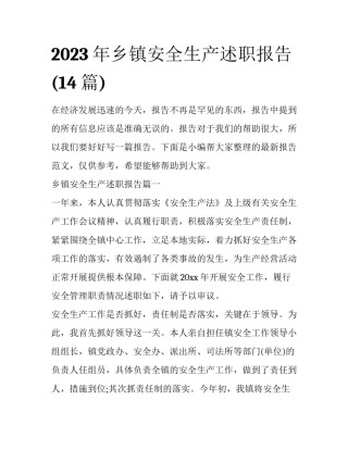 2023年乡镇安全生产述职报告(14篇)