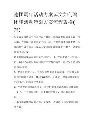 建团周年活动方案范文如何写 团建活动策划方案流程表格(一篇)