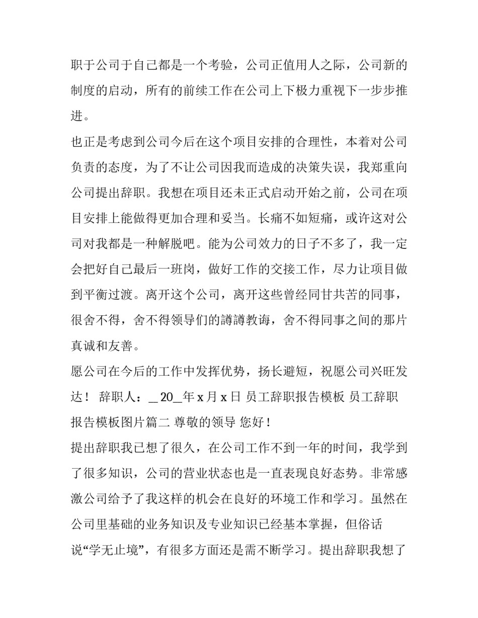 员工辞职报告模板 员工辞职报告模板图片(六篇)_第2页