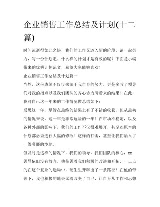 企业销售工作总结及计划(十二篇)