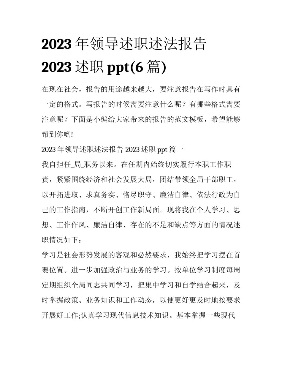 2023年领导述职述法报告 2023述职ppt(6篇)_第1页