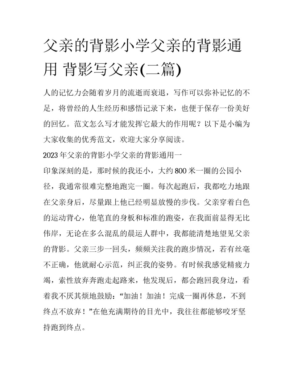 父亲的背影小学父亲的背影通用 背影写父亲(二篇)_第1页
