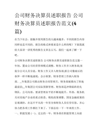 公司财务决算员述职报告 公司财务决算员述职报告范文(4篇)