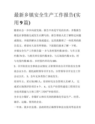 最新乡镇安全生产工作报告(实用9篇)